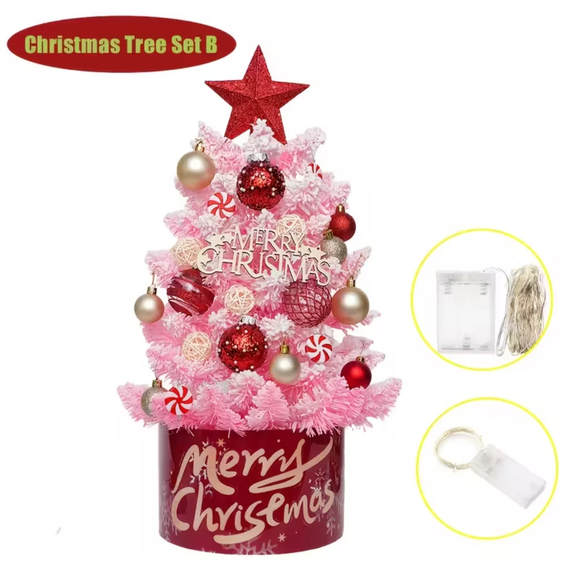 Pre-Lit Christmas Tree Kit with LED Lights & Decorative Orbs - Image 8