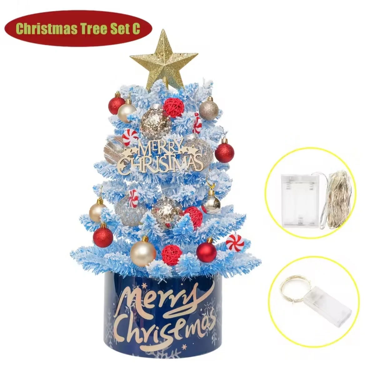Pre-Lit Christmas Tree Kit with LED Lights & Decorative Orbs - Image 9