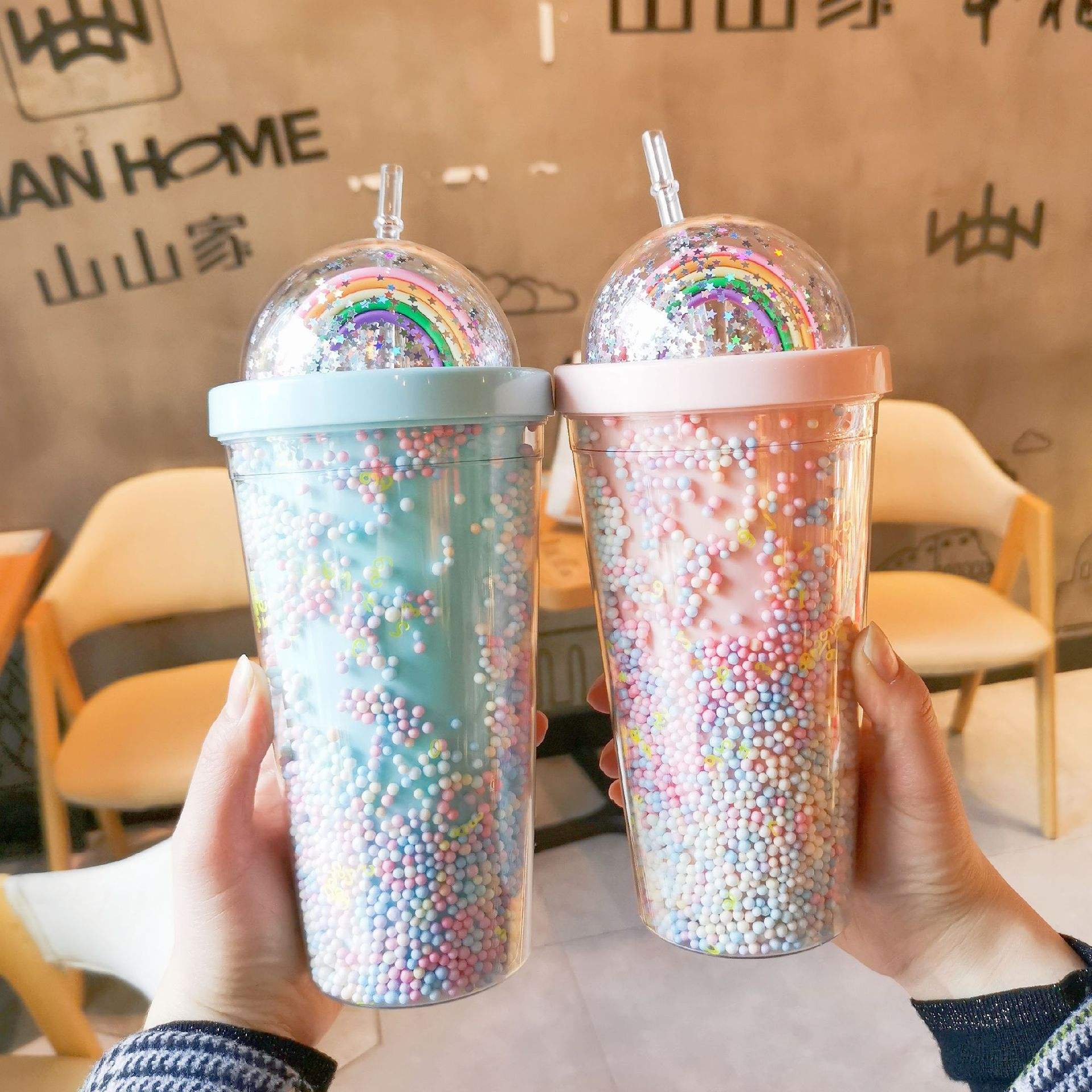 Rainbow Sparkle Tumbler – Double-Wall Glitter Sipper Cup with Straw - Image 2