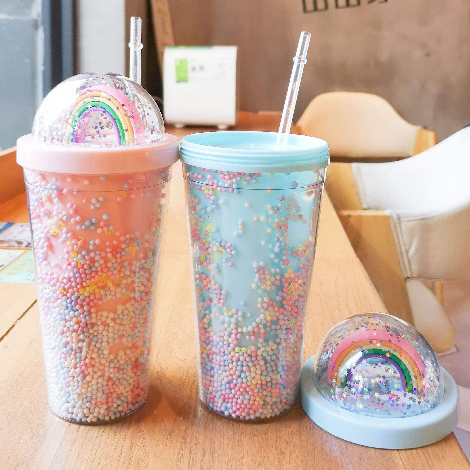 Rainbow Sparkle Tumbler – Double-Wall Glitter Sipper Cup with Straw - Image 3