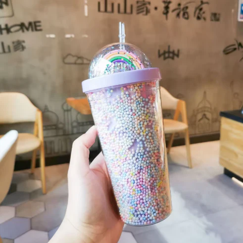 Rainbow Sparkle Tumbler – Double-Wall Glitter Sipper Cup with Straw - Image 7