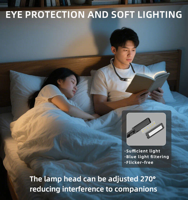 Rechargeable LED Neck Reading Light - Hands-Free Eye Protection Book Light