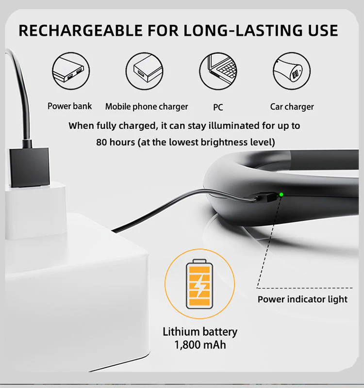 Rechargeable LED Neck Reading Light - Hands-Free Eye Protection Book Light - Image 4