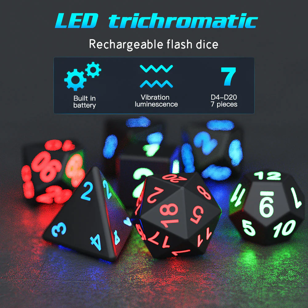 Rechargeable LED RPG Dice Set (7-Piece Light-Up Electronic Dice) - Image 2