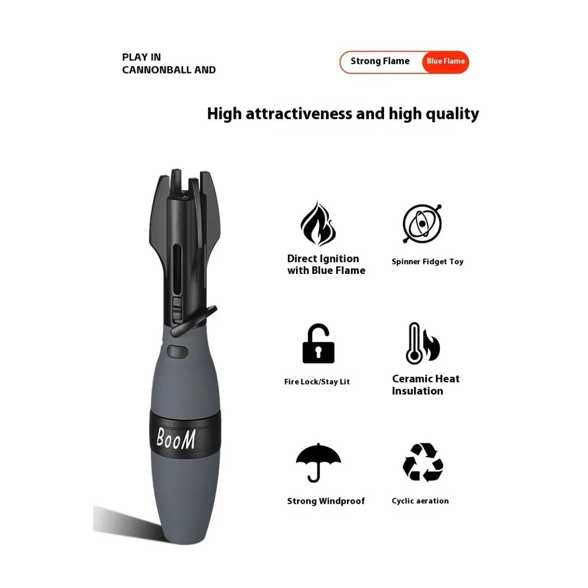 Rocket Torch Lighter – Windproof Blue Flame Butane Torch with Safety Lock & Fidget Spinner Design - Image 8