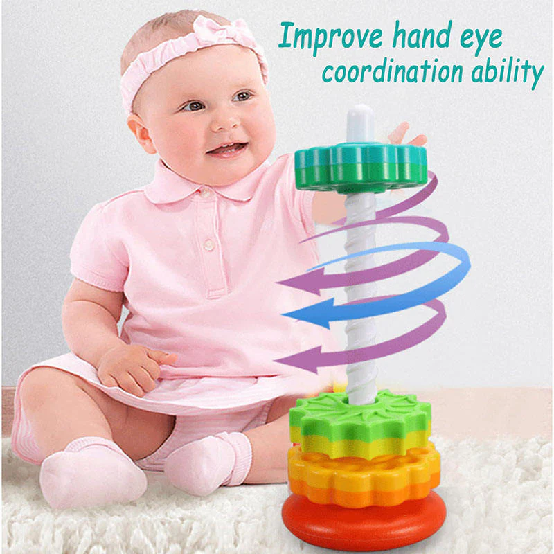 Rotating Rainbow Tower - Montessori Stacking Puzzle Toy - Image 2