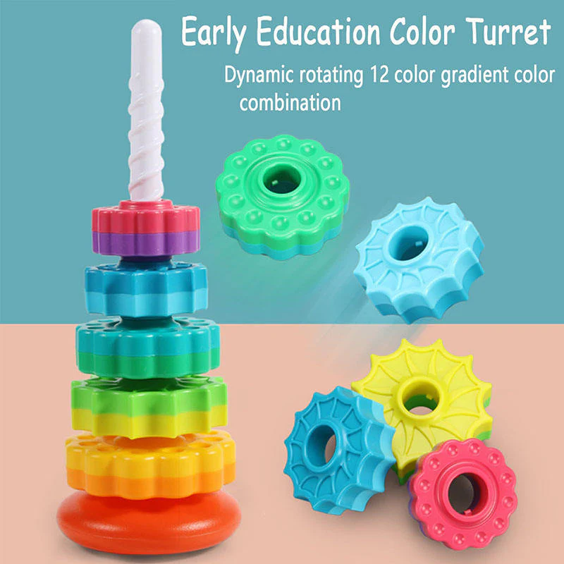 Rotating Rainbow Tower - Montessori Stacking Puzzle Toy - Image 3