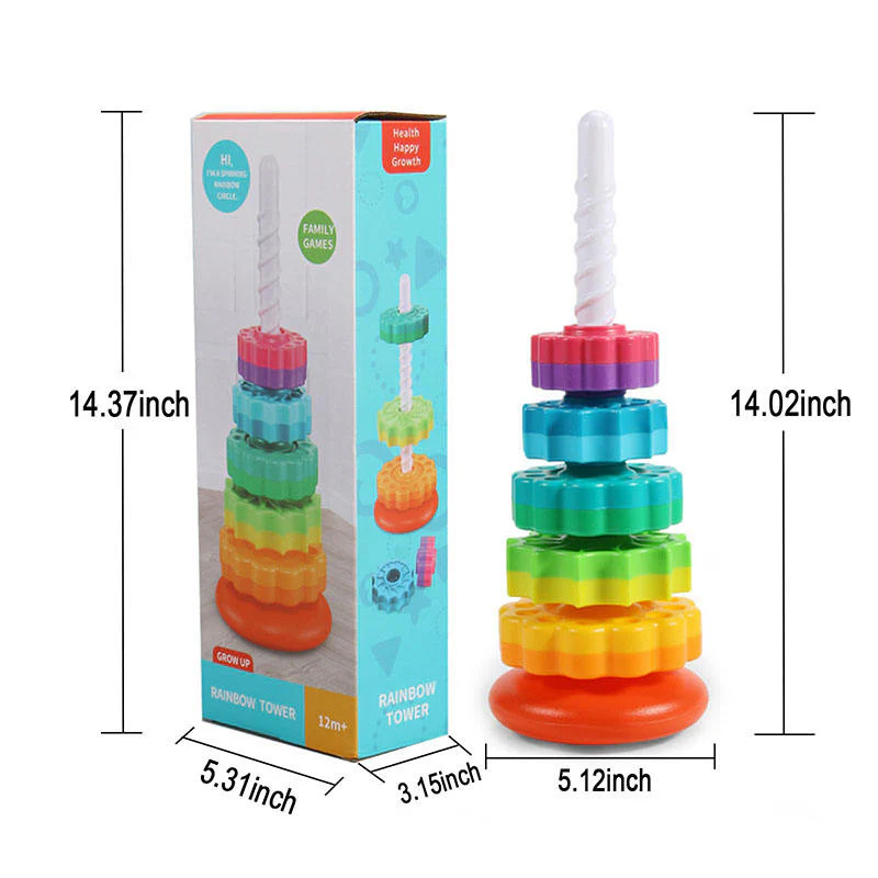 Rotating Rainbow Tower - Montessori Stacking Puzzle Toy - Image 5