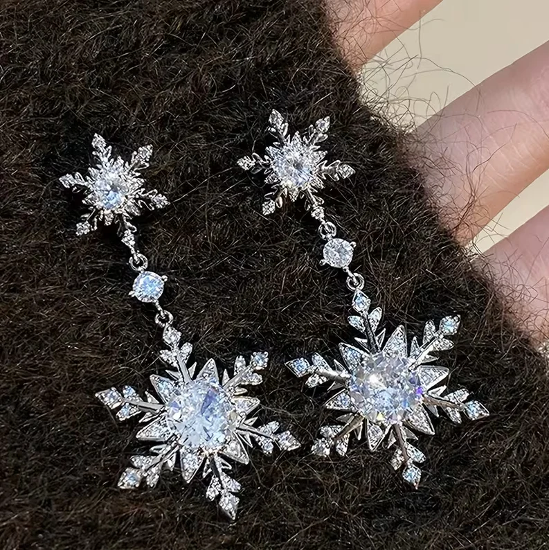 Sparkling Snowflake Dangle Earrings ā Rhinestone Winter Holiday Jewelry - Image 2