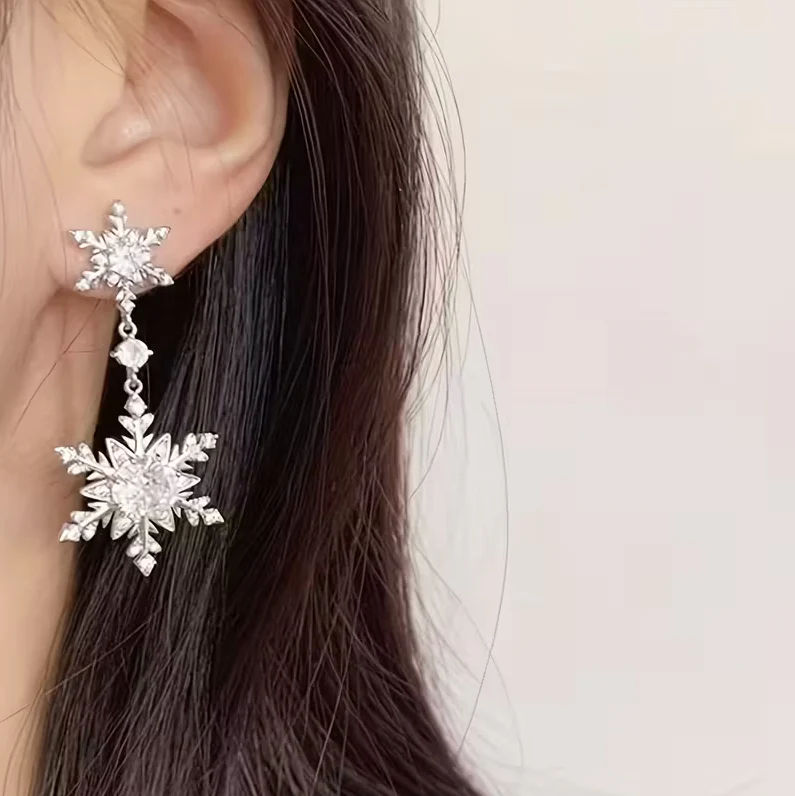 Sparkling Snowflake Dangle Earrings ā Rhinestone Winter Holiday Jewelry - Image 3