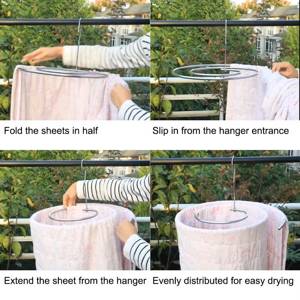 Spiral Round Bed Sheet Hanger – Space-Saving Stainless Steel Drying Rack for Quilts, Blankets, and Large Linens (Rotating Household Storage) - Image 5