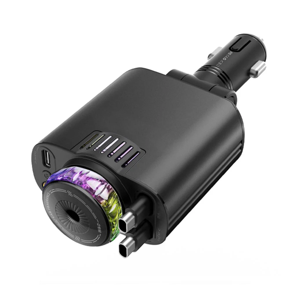 Starry Sky Ambient Light Car Charger with Retractable Dual Cables