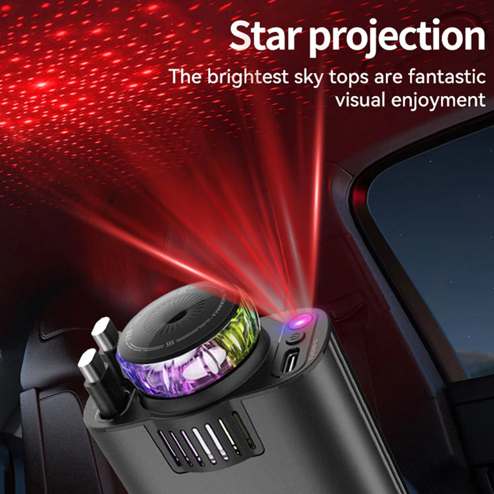 Starry Sky Ambient Light Car Charger with Retractable Dual Cables - Image 2