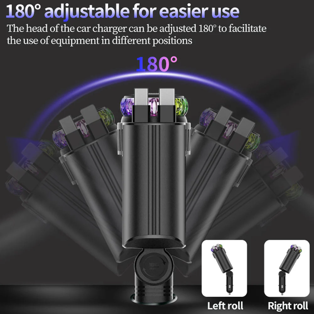 Starry Sky Ambient Light Car Charger with Retractable Dual Cables - Image 4