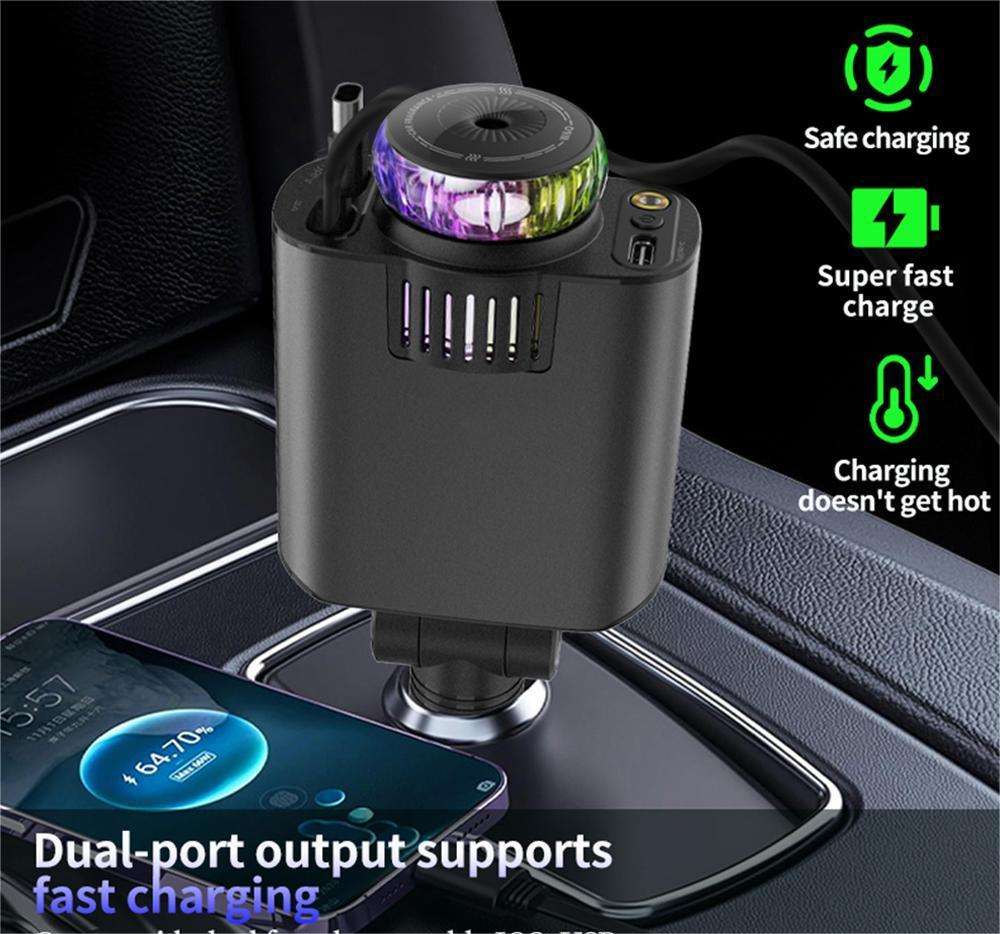 Starry Sky Ambient Light Car Charger with Retractable Dual Cables - Image 5