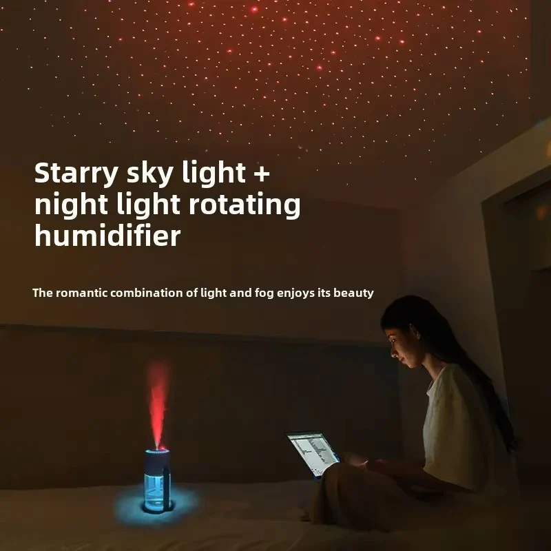 Starry Sky Projection Portable Humidifier - 2-in-1 Rotating Galaxy Light & Ultrasonic Mist Machine for Home, Car & Bedroom - Image 2