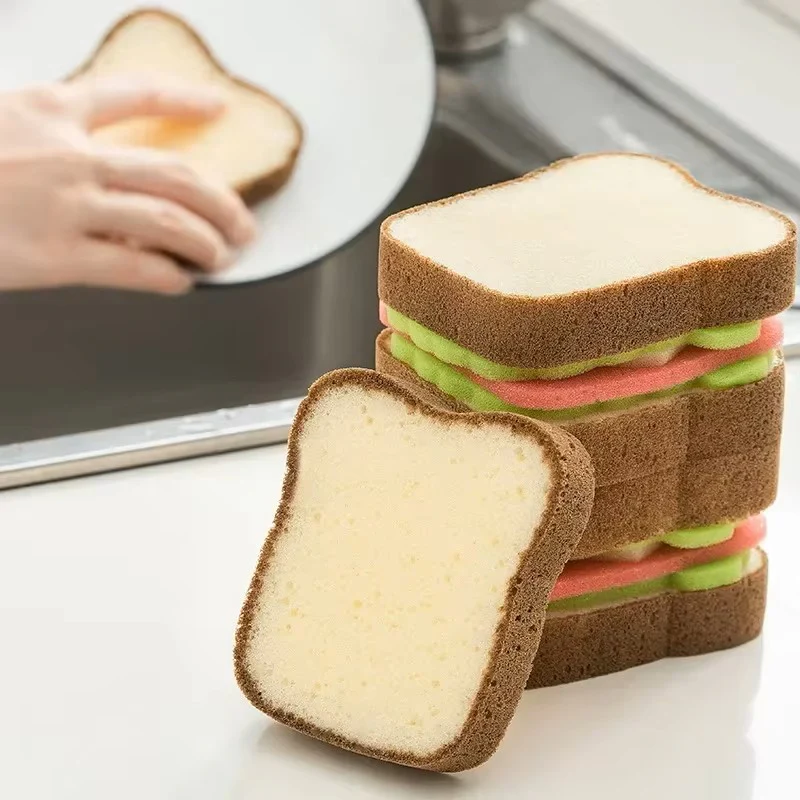 Toast-Shaped Dishwashing Sponge Set - Soft & Absorbent Bread Slice Cleaning Sponges for Dishes & Pots
