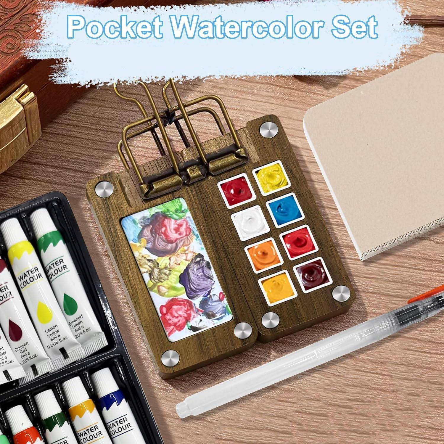 Travel Watercolor Kit β Mini Pocket Watercolor Palette Set with Watercolor Book & Paint Brush - Image 2