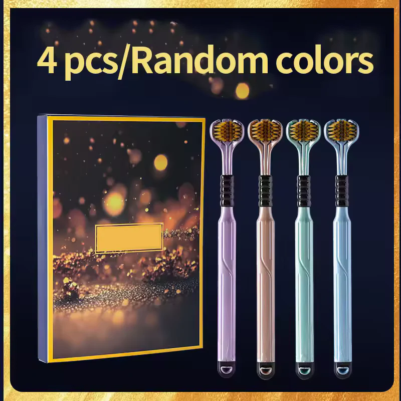 Triple Head 3-Sided Toothbrush with Tongue Scraper - Image 8