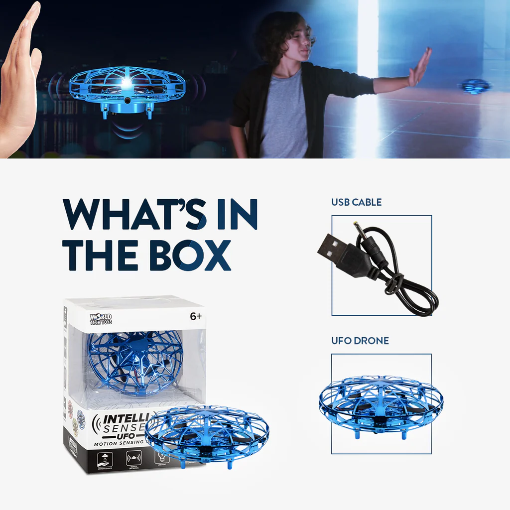 Intelli Sense Motion Sensing UFO Helicopter – Hand-Controlled Hover Helicopter with LED Lights & USB Charger - Image 3