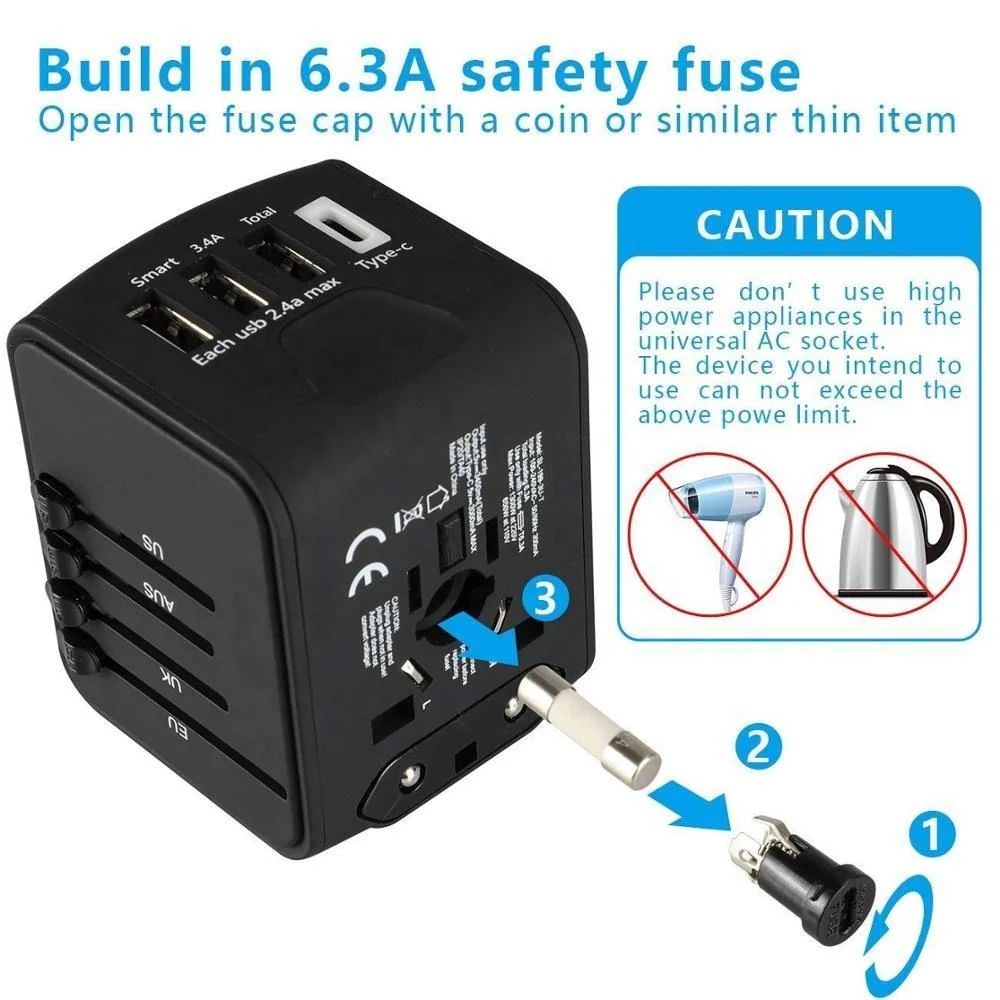 Universal Travel Adapter with 4 USB & Type-C Port - Image 5