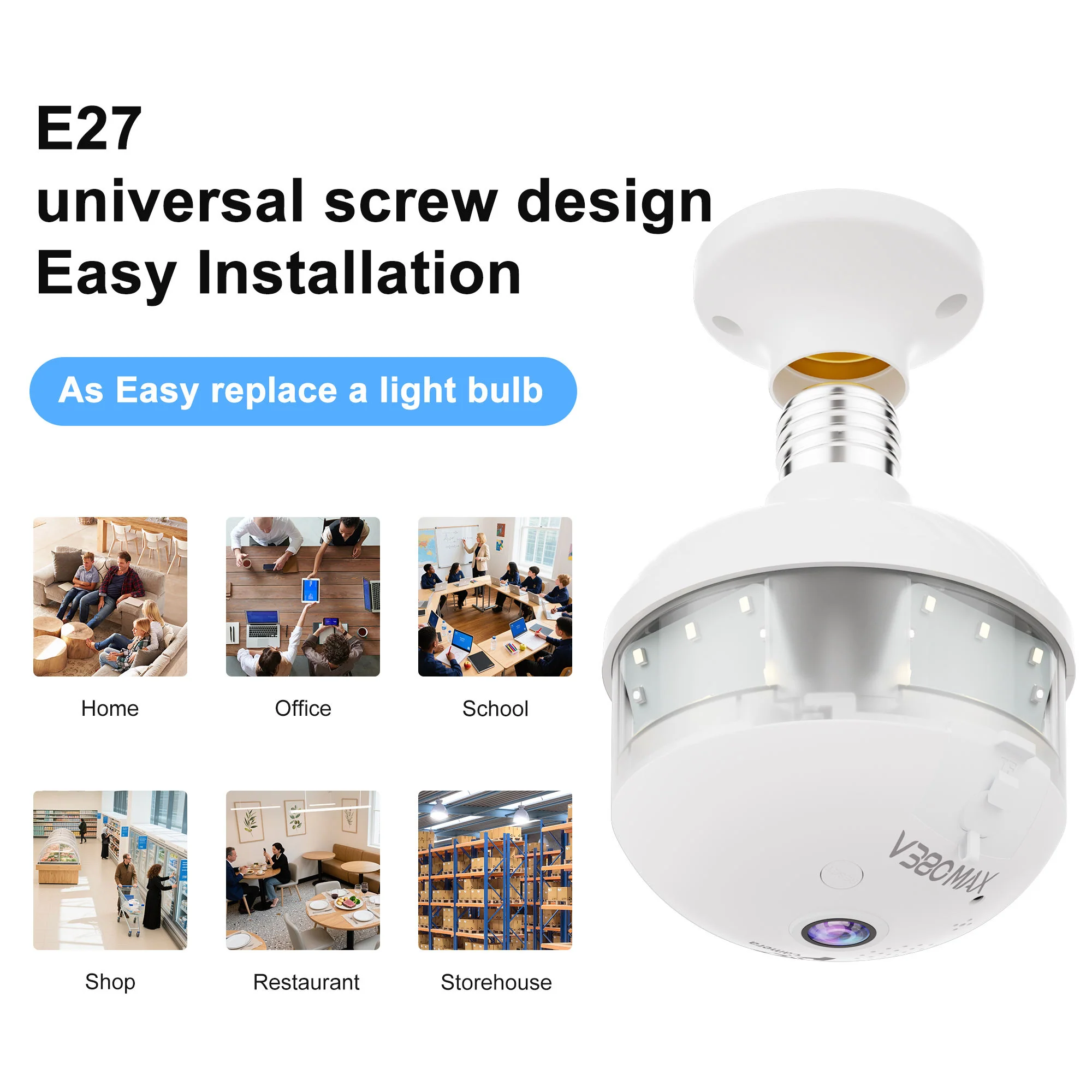 V380 App Smart 360° Light Bulb Security Camera with Night Vision - Image 2