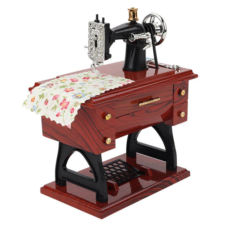 Vintage Sewing Machine Music Box โ Mechanical Desk Ornament