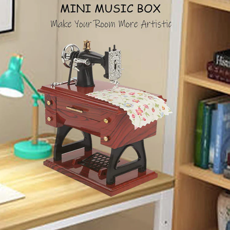 Vintage Sewing Machine Music Box โ Mechanical Desk Ornament - Image 4