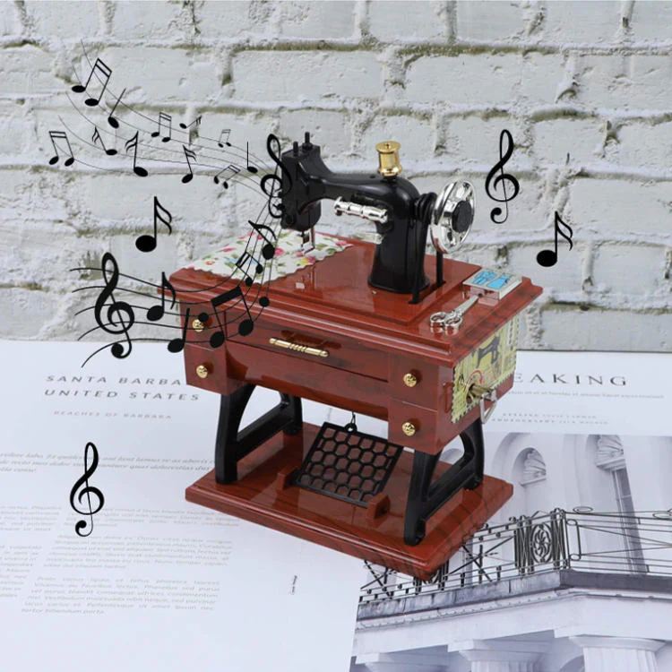 Vintage Sewing Machine Music Box โ Mechanical Desk Ornament - Image 5