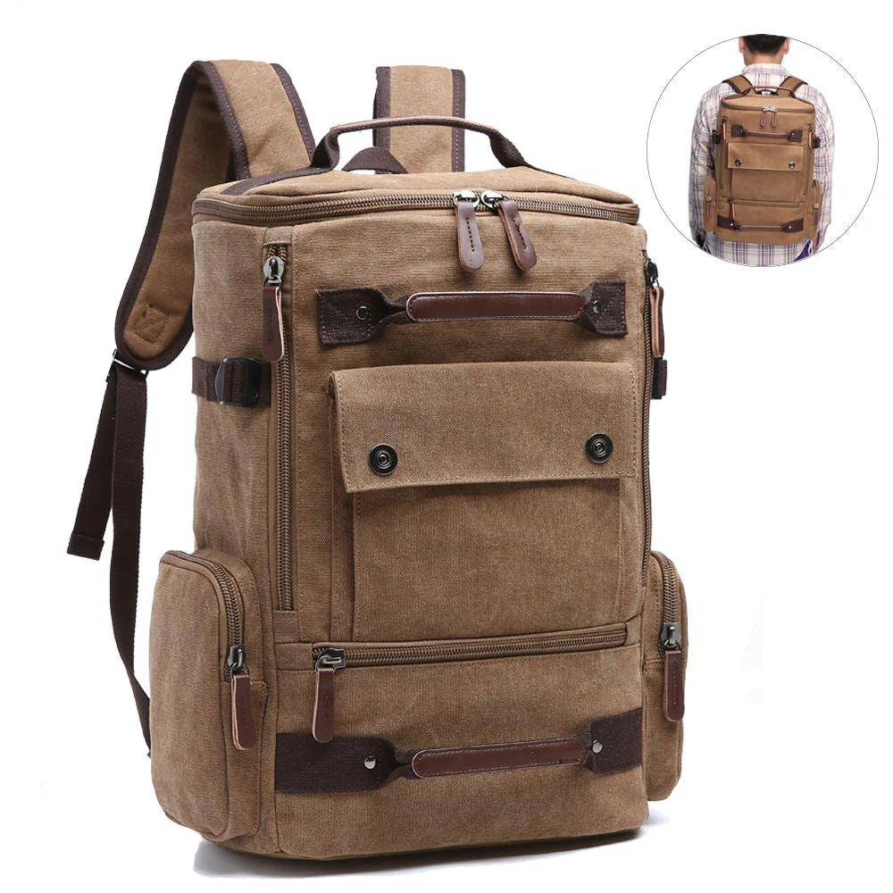 Vintage-Style Canvas Backpack for School & Travel