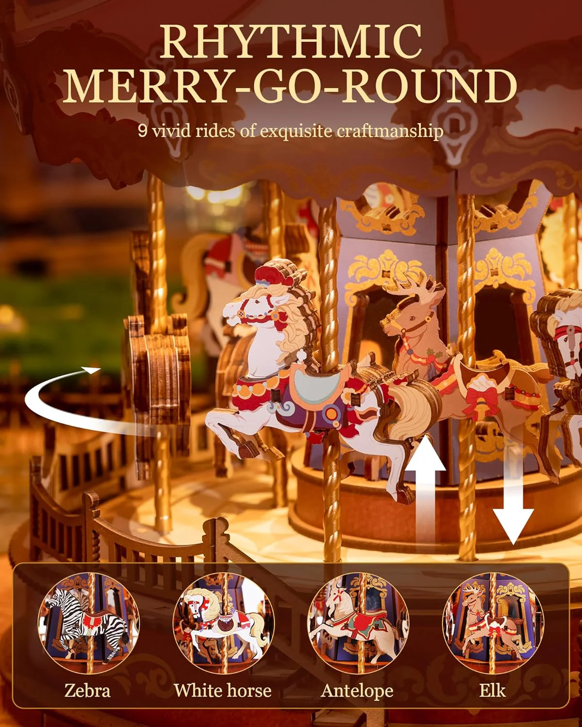 Wooden Carousel Music Box – 3D DIY Puzzle with Lights - Image 6