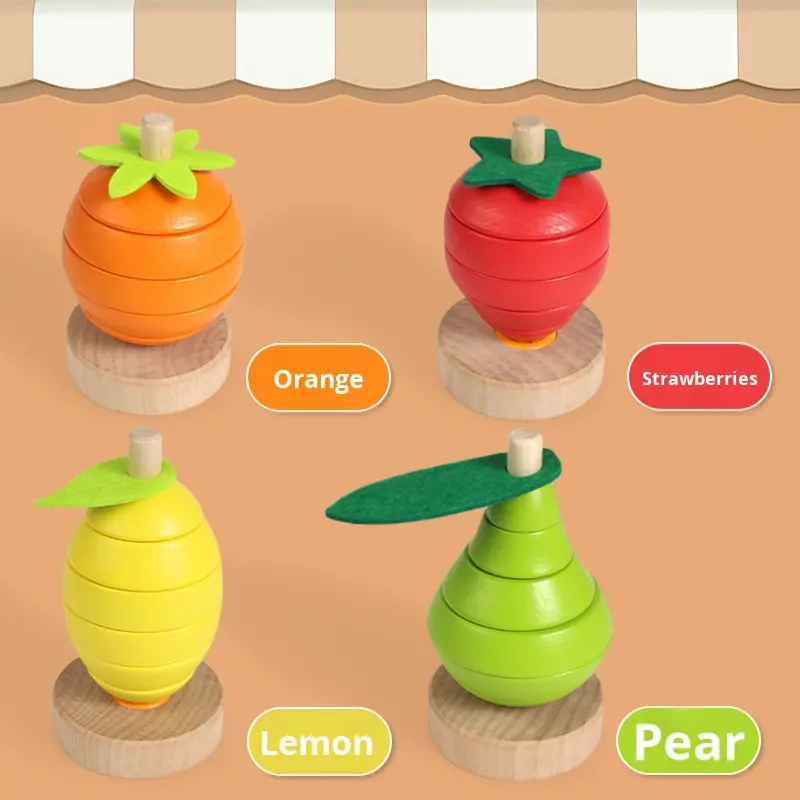 Wooden Fruit Sorting & Stacking Toy for Kids - Image 3