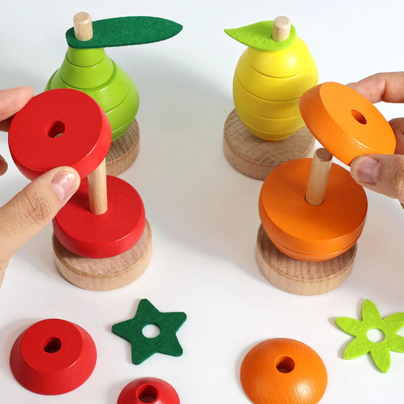 Wooden Fruit Sorting & Stacking Toy for Kids - Image 4