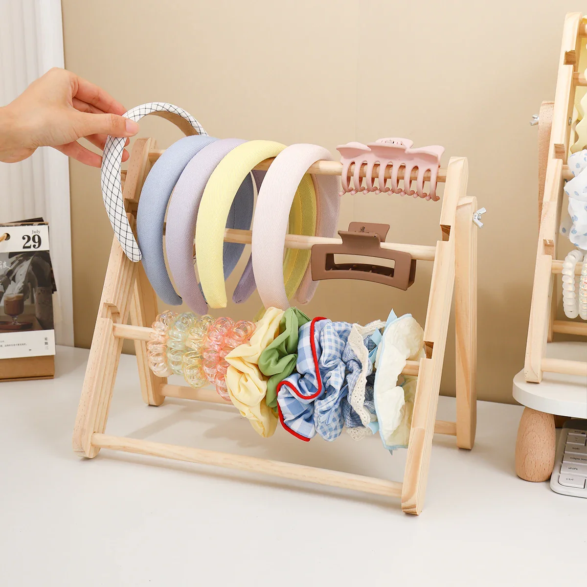 Wooden Hair Accessory Organizer – 3 Tier Accessory Stand - Image 3