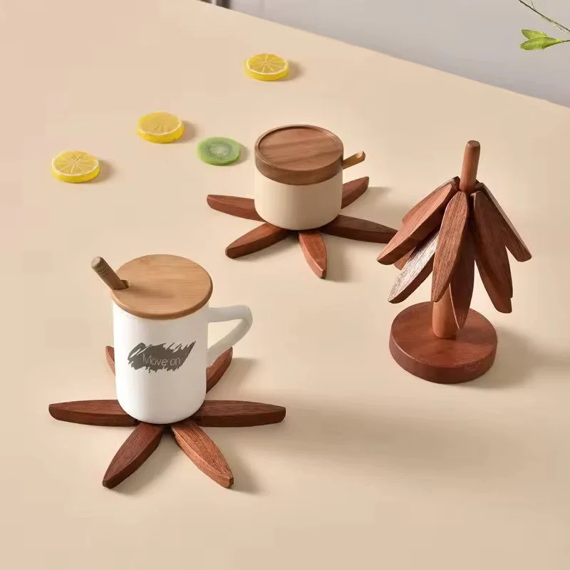 Wooden Tree-Design Heat-Resistant Coaster Set (3 or 4 Leaves) - Image 3
