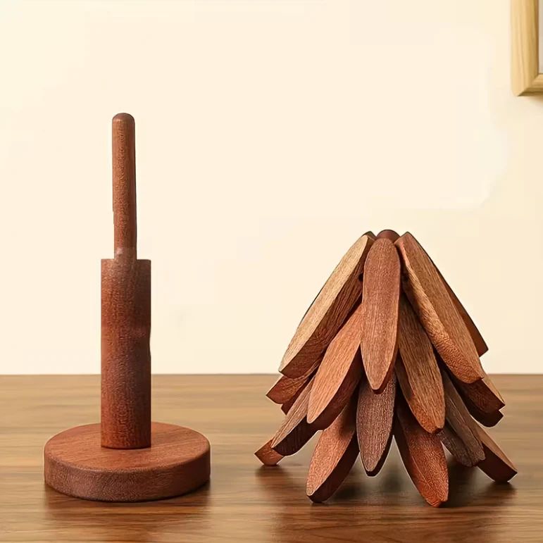 Wooden Tree-Design Heat-Resistant Coaster Set (3 or 4 Leaves) - Image 4