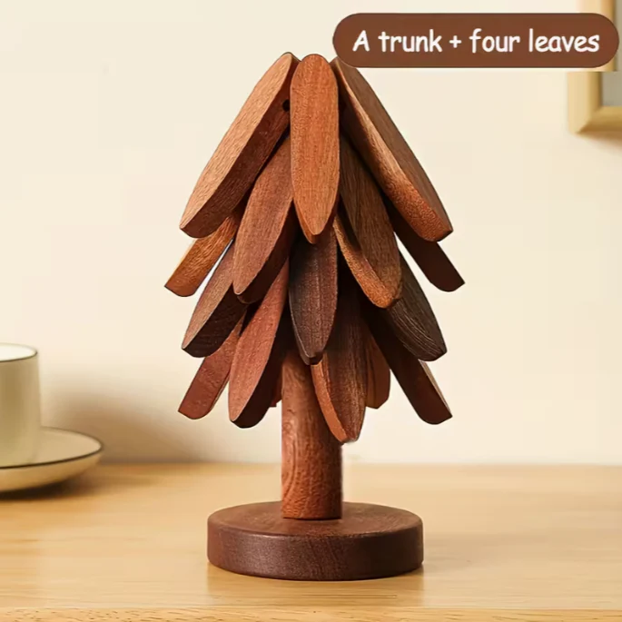 Wooden Tree-Design Heat-Resistant Coaster Set (3 or 4 Leaves) - Image 6
